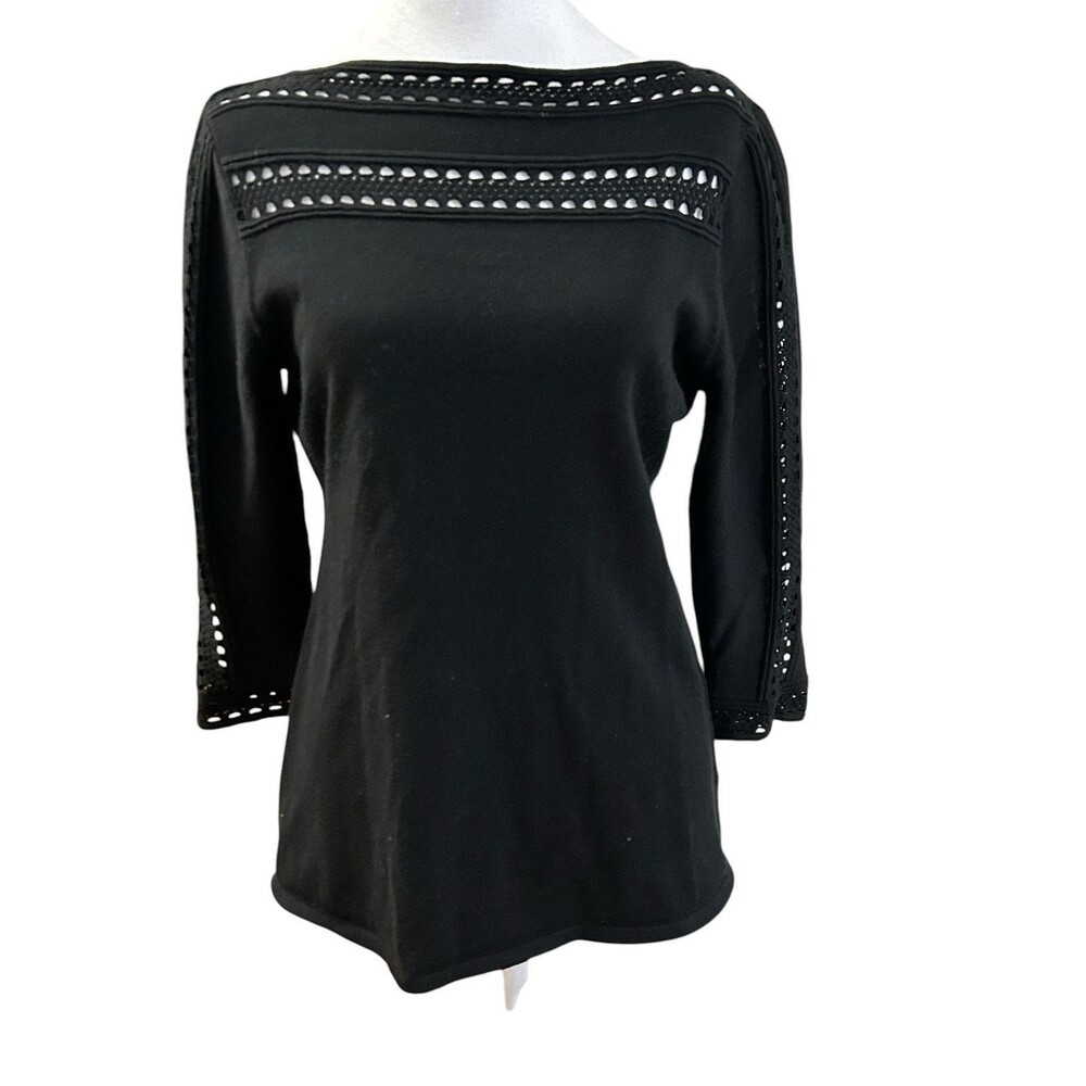 Amelie Boutique Woman’s Black Knit Top. 3/4‎ Sleeves Sz L